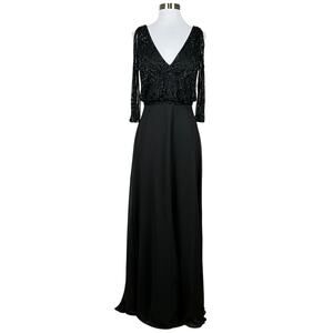 JKara Women's Beaded Cold Shoulder Long A-Line Evening Gown Black Size 4 Dress